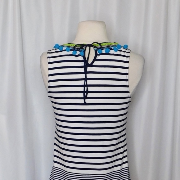 Anthropologie ONE SEPTEMBER Striped Tank Top Pom Poms Navy White Boho Small - Picture 9 of 13